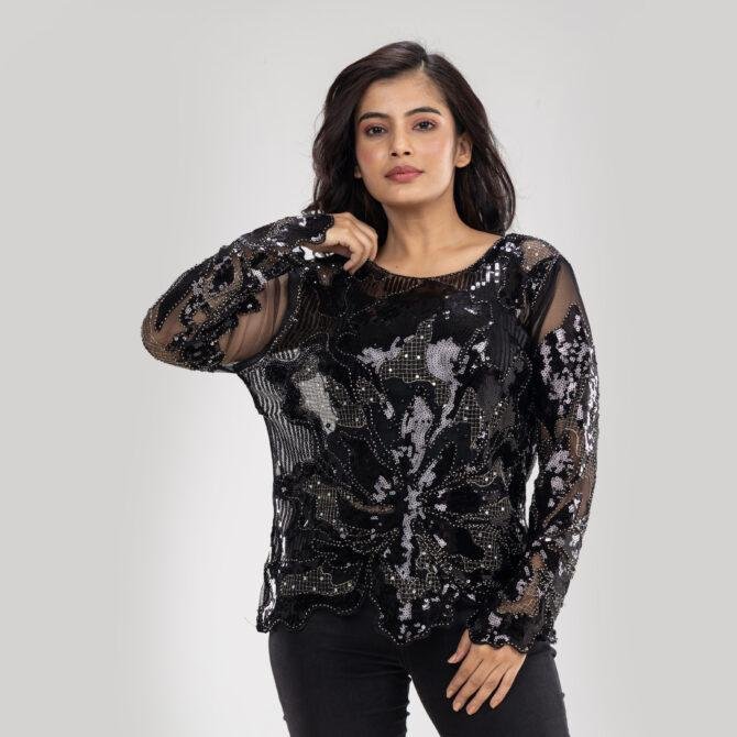 Amelia Heavy Sequin Embroidered Party Top