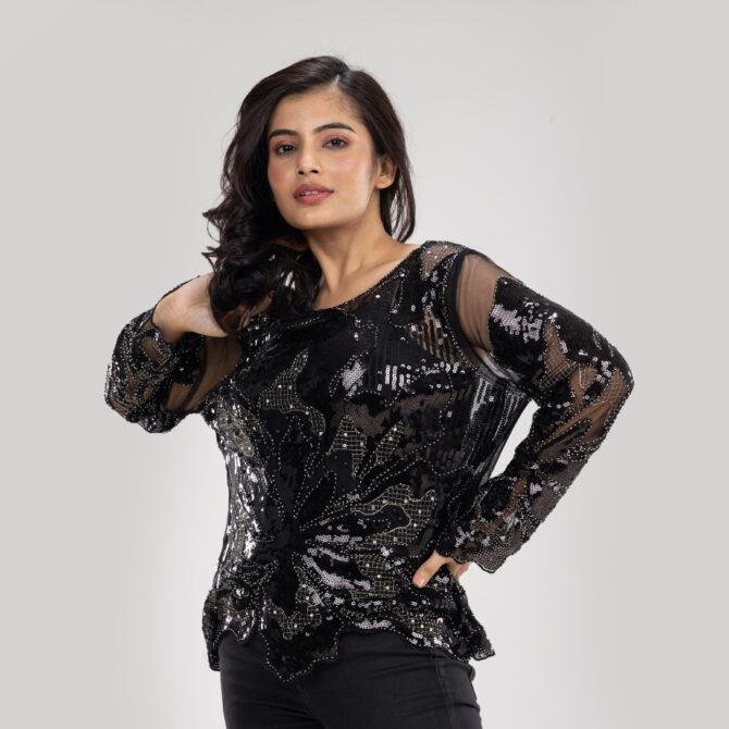 Amelia Heavy Sequin Embroidered Party Top