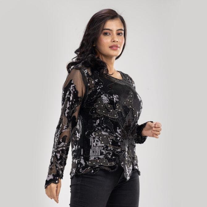 Amelia Heavy Sequin Embroidered Party Top