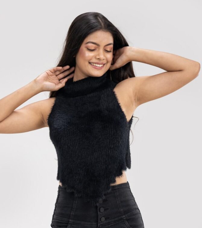 Aza Halter Short Back Fuzzy Top
