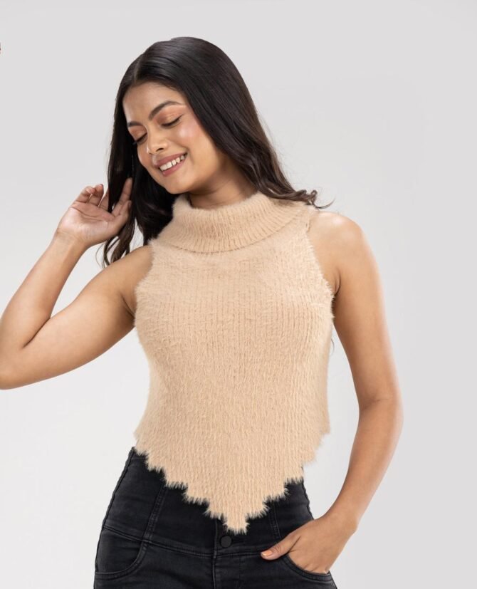 Aza Halter Short Back Fuzzy Top