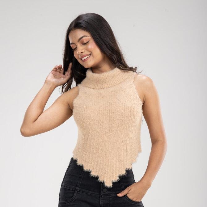 Aza Halter Short Back Fuzzy Top