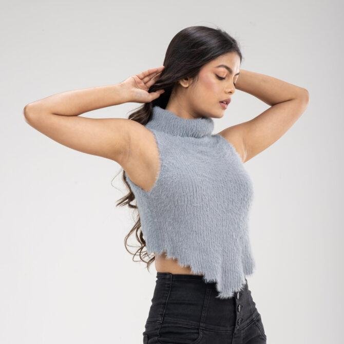 Aza Halter Short Back Fuzzy Top
