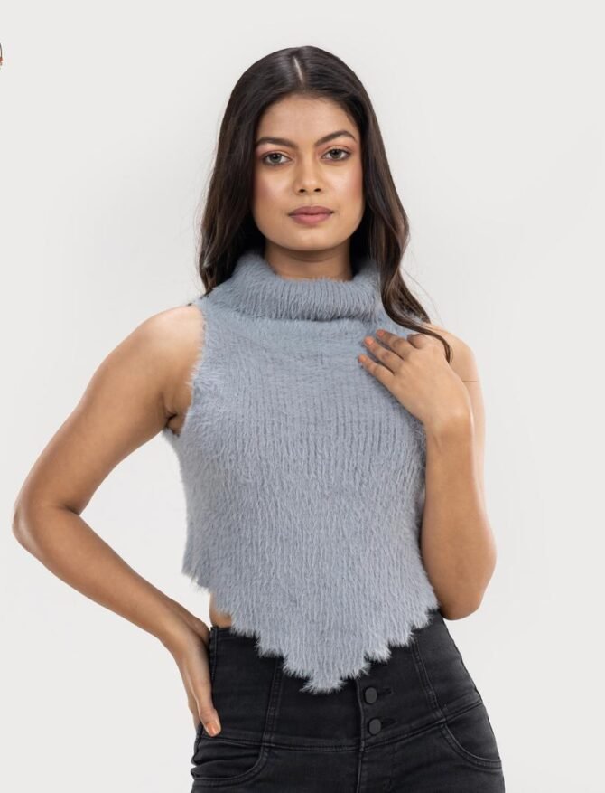 Aza Halter Short Back Fuzzy Top