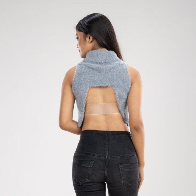 Aza Halter Short Back Fuzzy Top