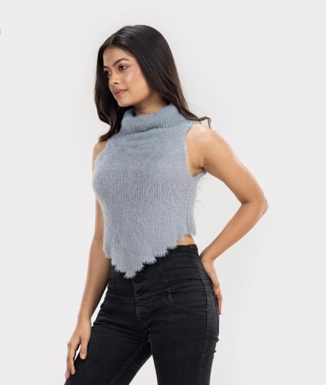 Aza Halter Short Back Fuzzy Top