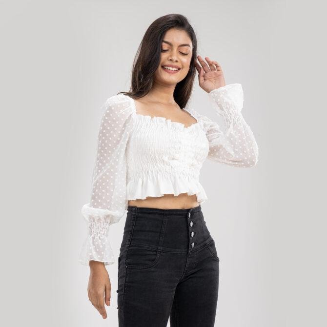 Dainty Ribbed & Netted Tie Crop Top