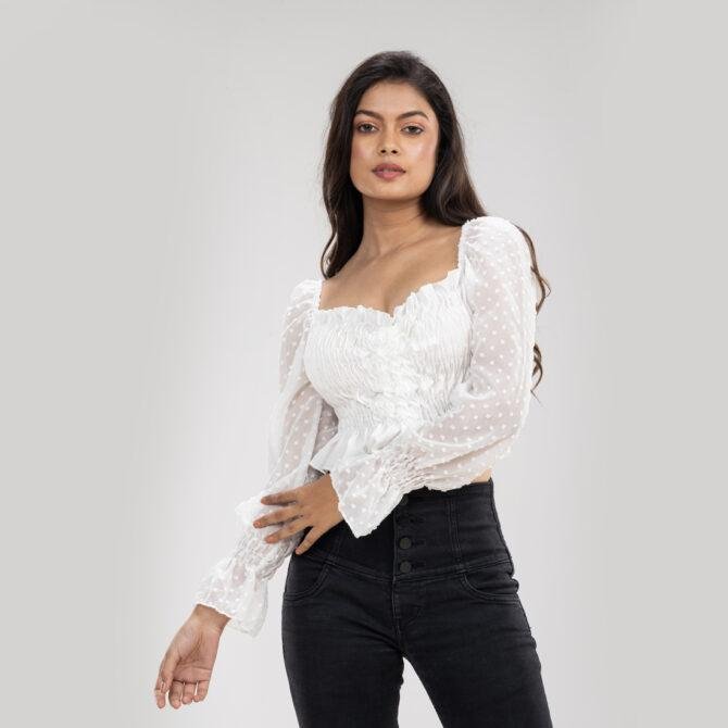 Dainty Ribbed & Netted Tie Crop Top