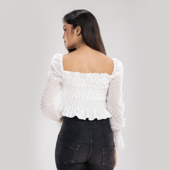 Dainty Ribbed & Netted Tie Crop Top