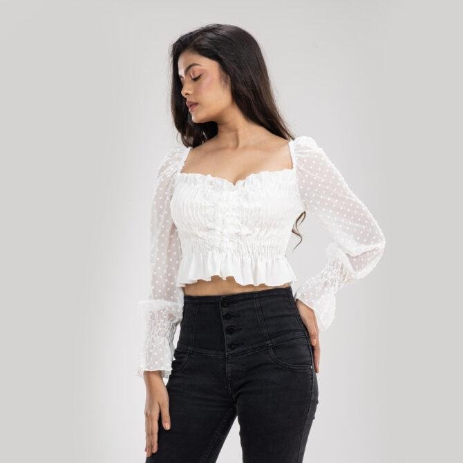 Dainty Ribbed & Netted Tie Crop Top