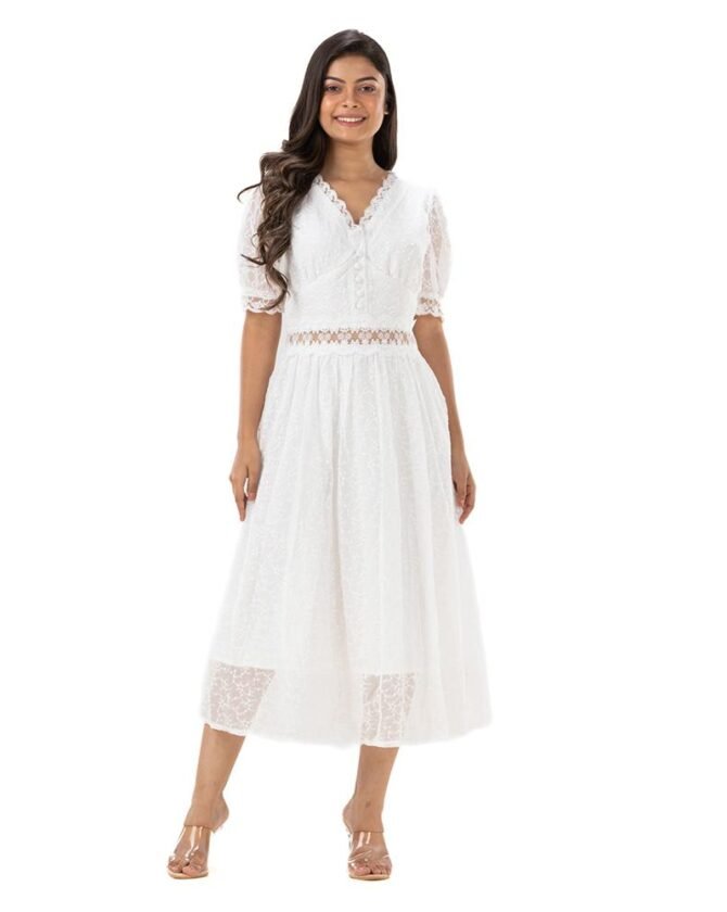 Dainty V Neck Lace Dress
