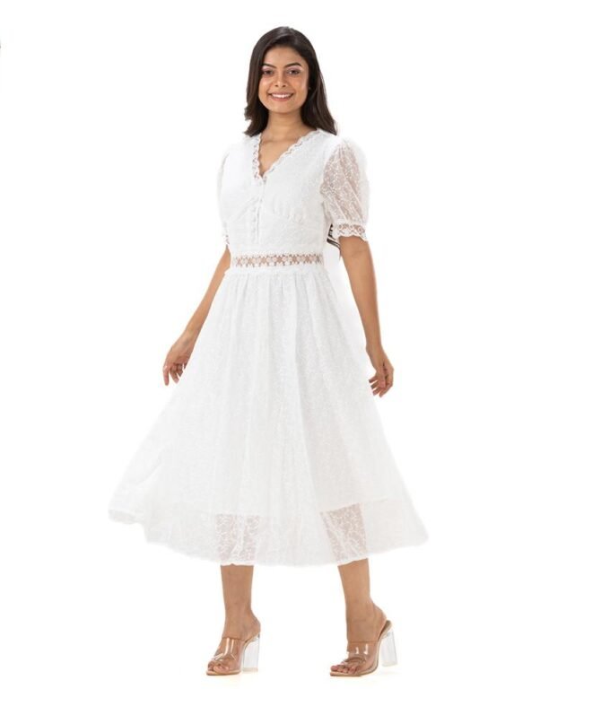 Dainty V Neck Lace Dress