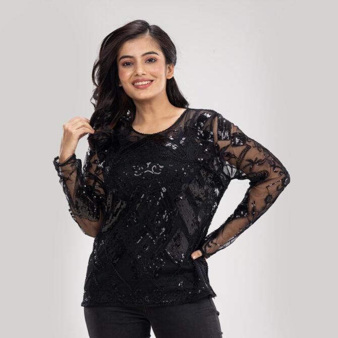 Diana Heavy Sequin Embroidered Party Top