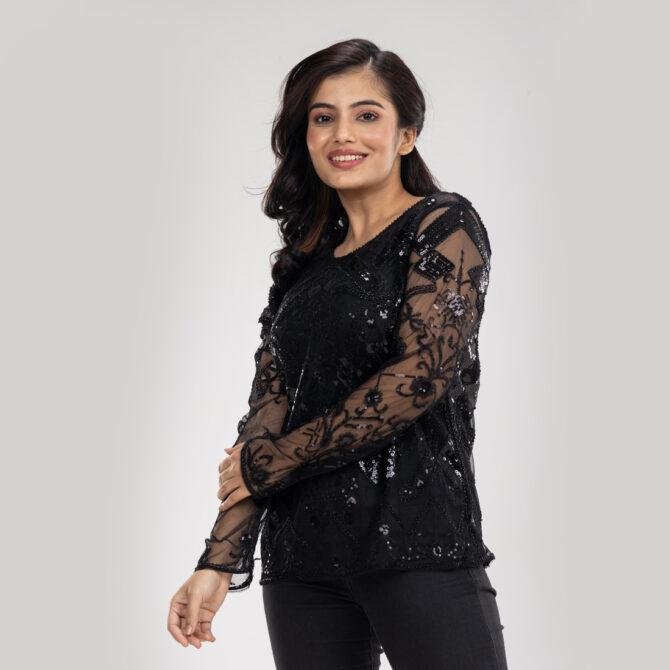 Diana Heavy Sequin Embroidered Party Top