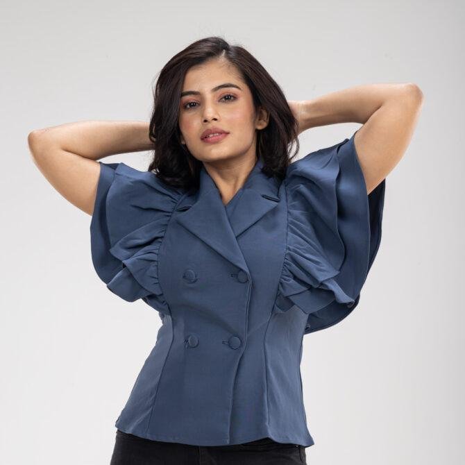 Double Breasted Ruffle Sleeve Top