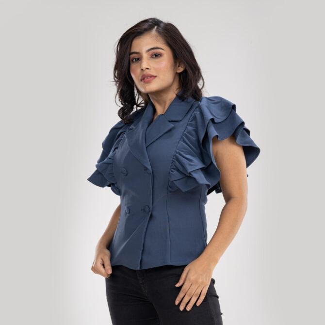Double Breasted Ruffle Sleeve Top