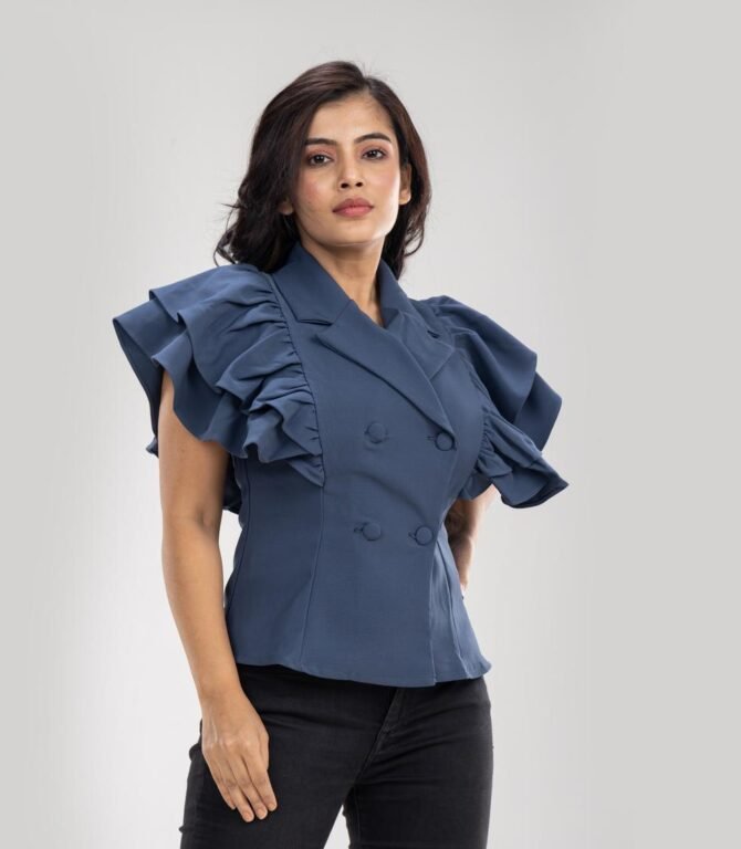 Double Breasted Ruffle Sleeve Top