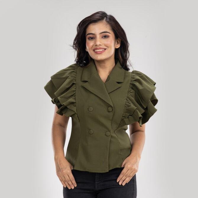 Double Breasted Ruffle Sleeve Top