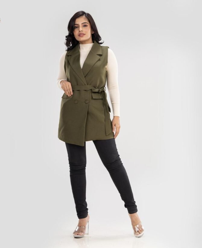 Double Buttoned Belted Dress