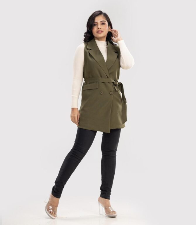 Double Buttoned Belted Dress