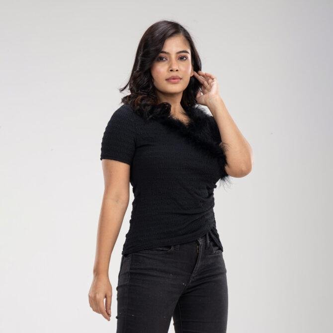 Fur V Neck Top