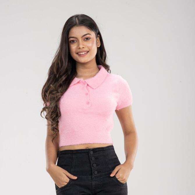 Fuzzy Collared Crop Top