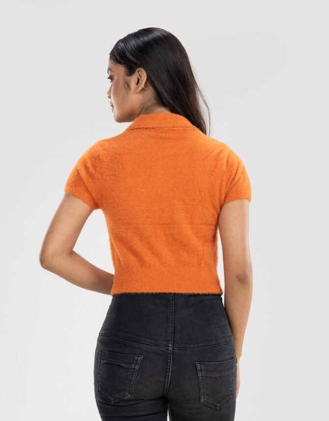 Fuzzy Collared Crop Top