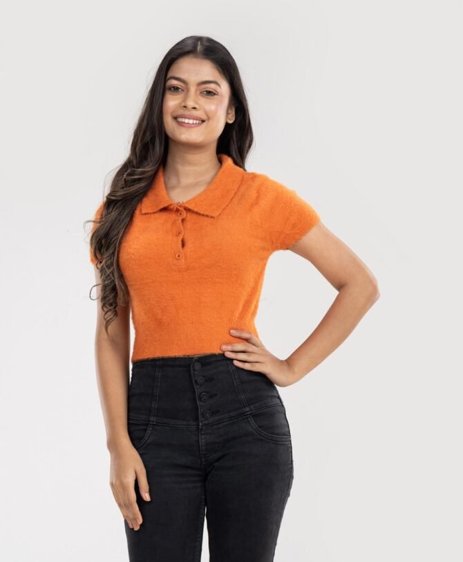 Fuzzy Collared Crop Top