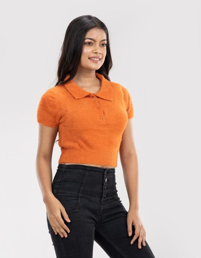 Fuzzy Collared Crop Top