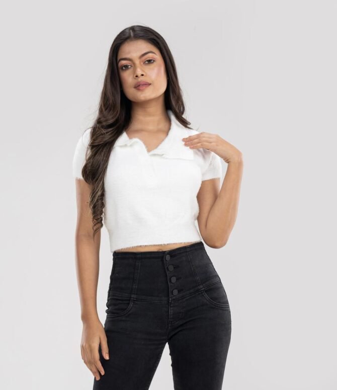 Fuzzy Collared Crop Top