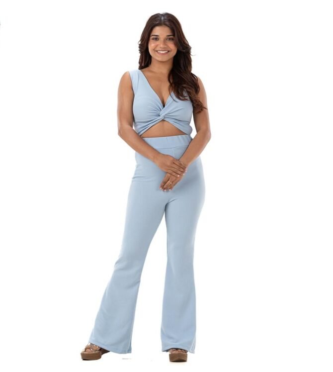 Knotted Crop Top with Flared Pants