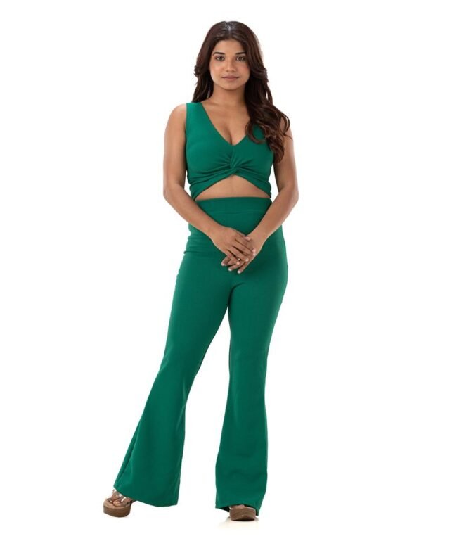 Knotted Crop Top with Flared Pants