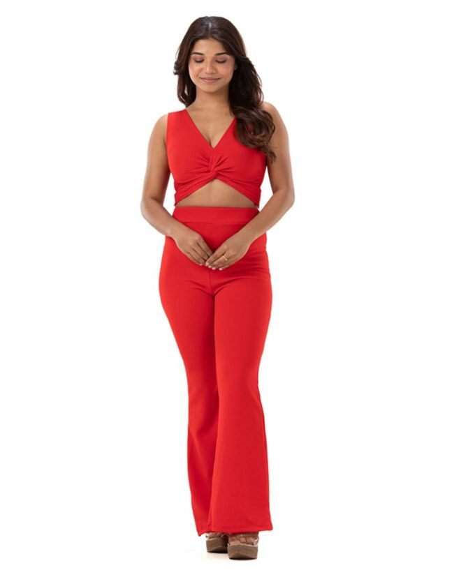 Knotted Crop Top with Flared Pants