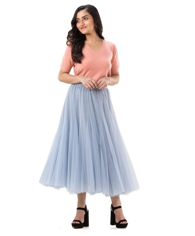 Pleated Midi Flared Skirt