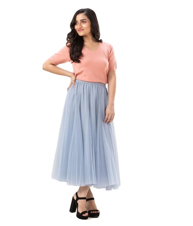 Pleated Midi Flared Skirt