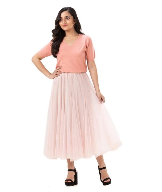 Pleated Midi Flared Skirt