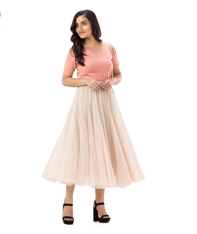 Pleated Midi Flared Skirt