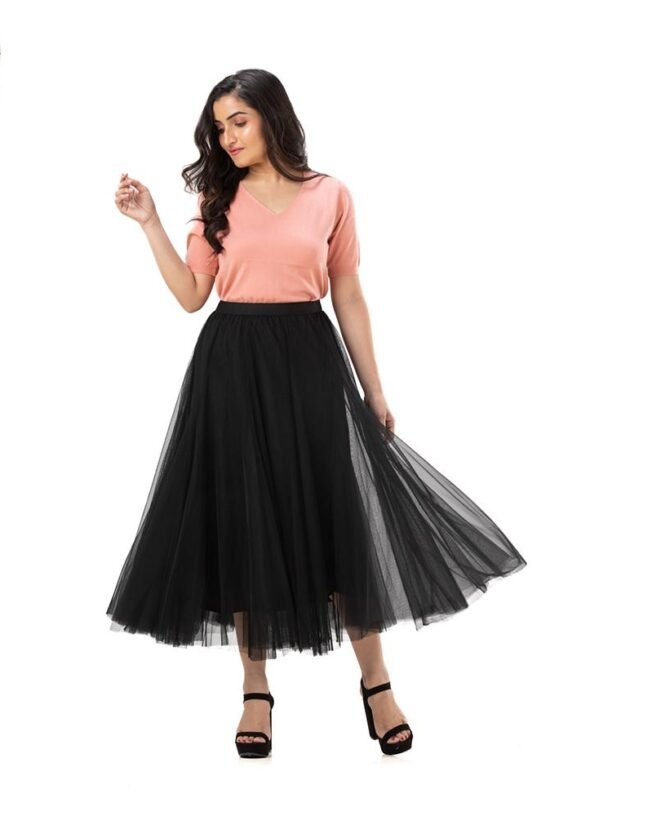 Pleated Midi Flared Skirt