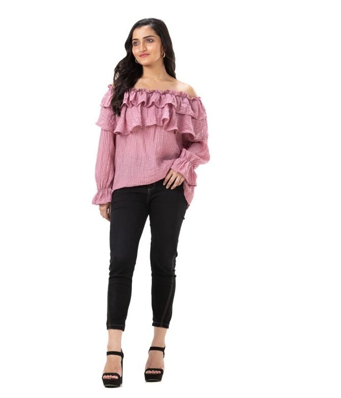 Ruffle Boat Shoulder Top