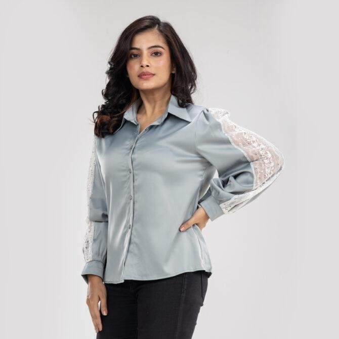 Sequin Sleeve Satin Shirt