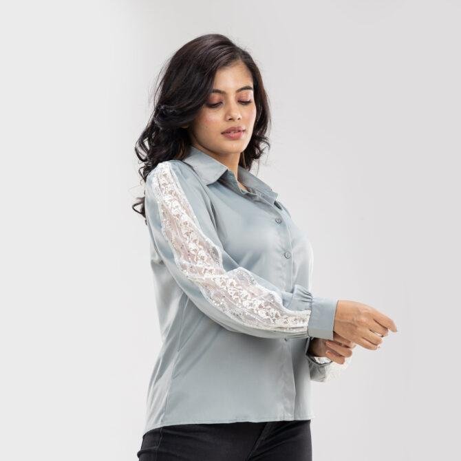 Sequin Sleeve Satin Shirt