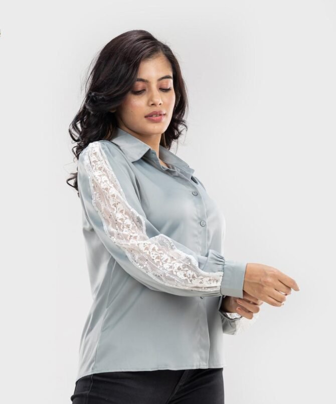 Sequin Sleeve Satin Shirt