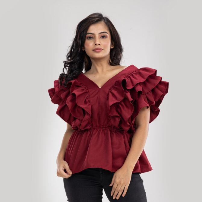 V Neck Ruffle Top