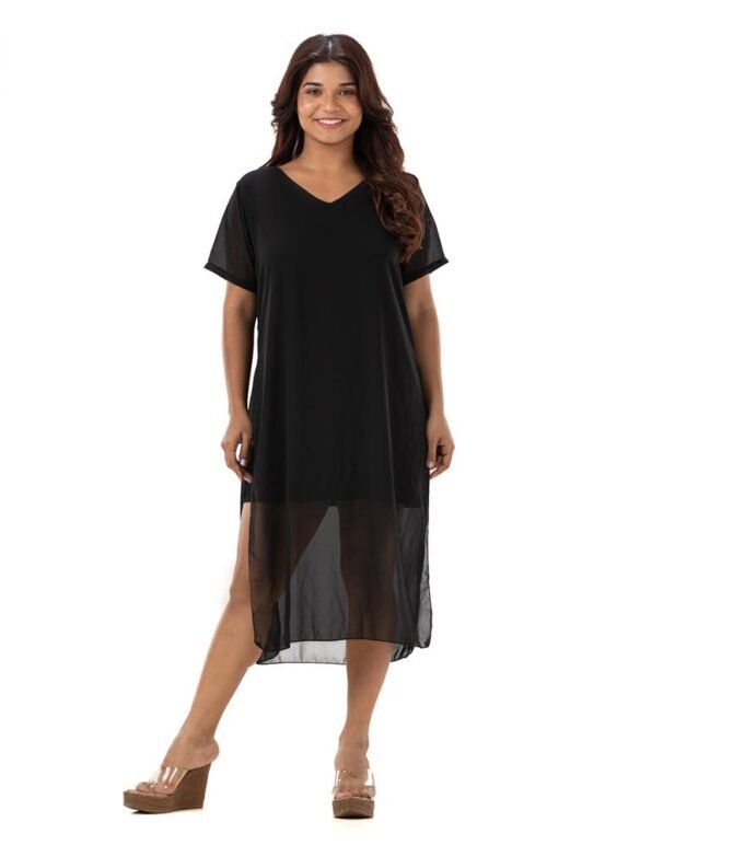 V Neck Short Sleeve Dress with Slit