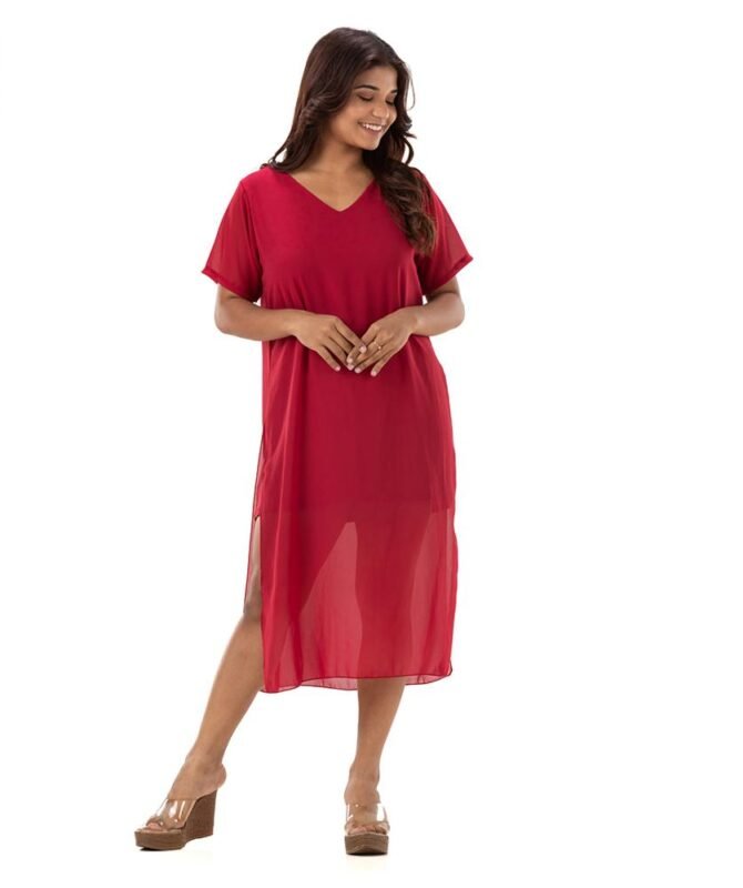 V Neck Short Sleeve Dress with Slit