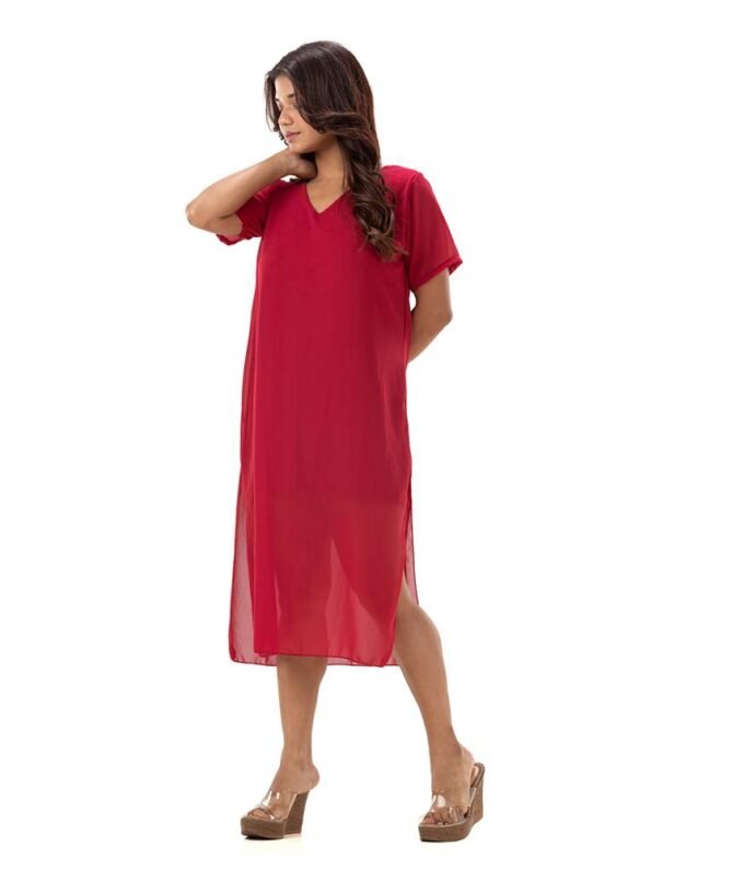 V Neck Short Sleeve Dress with Slit