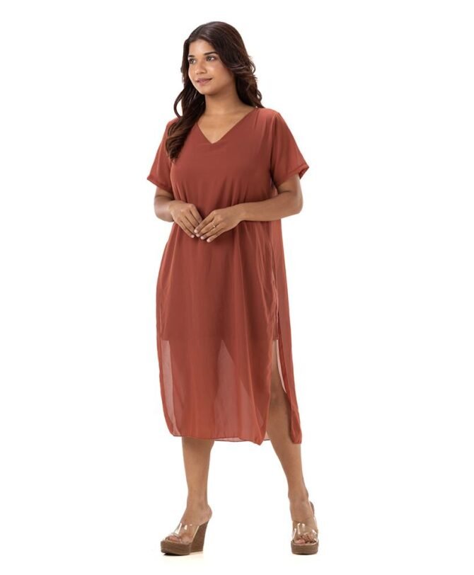 V Neck Short Sleeve Dress with Slit